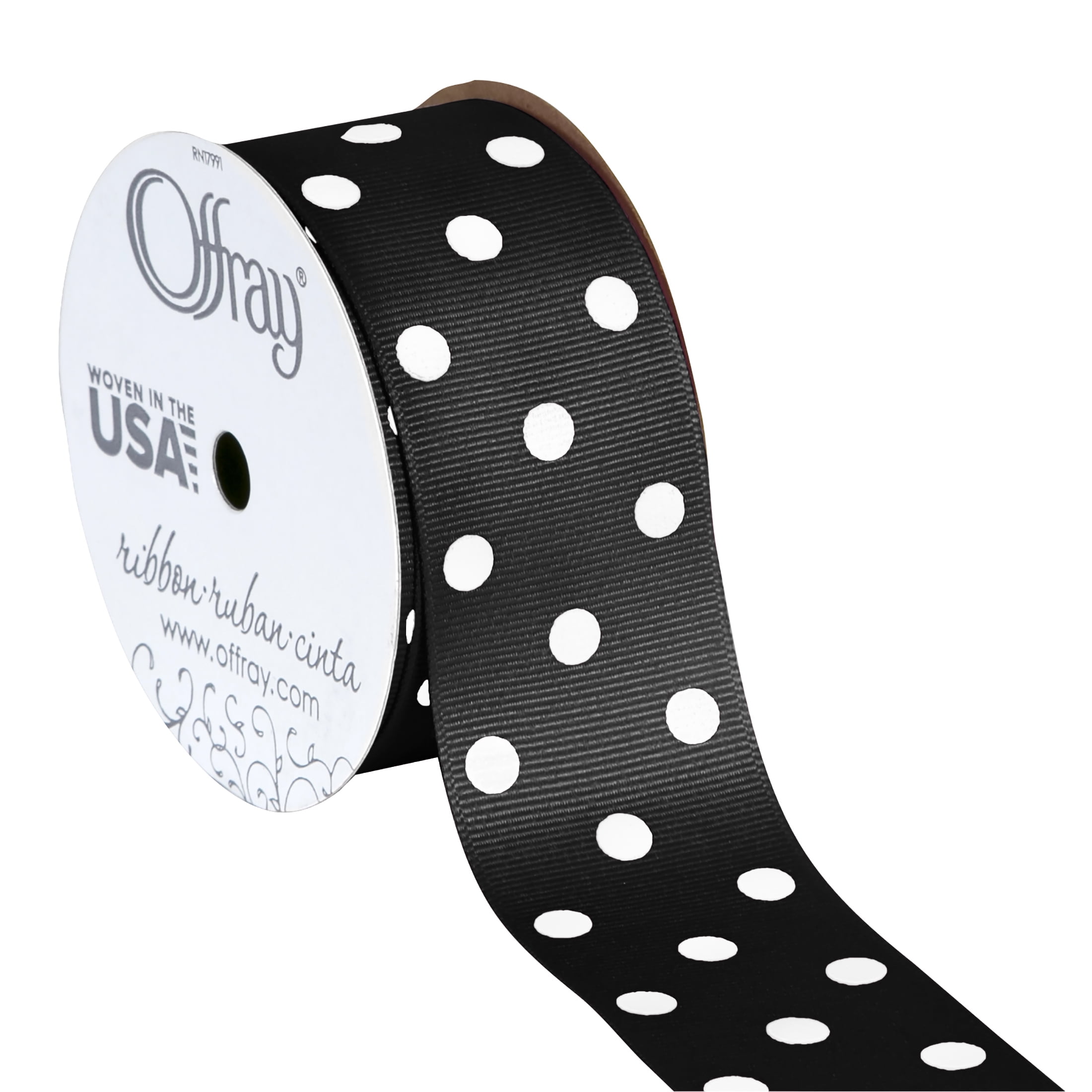 Offray Ribbon, Black with White Polka Dot 1 1/2 inch Grosgrain Polyester Ribbon for Sewing, Crafts, and Gifting, 9 feet, 1 Each