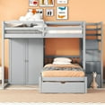 thumbnail image 2 of Pinovk Full Over Twin Bunk Bed with Wardrobe, Drawers, Gray, 2 of 21