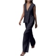 thumbnail image 2 of Nuoqisi Womens Two Piece Set Sleeveless V Neck Peplum Vest Wide Leg Pant Suits Dressy Casual Summer Vacation Outfits, 2 of 9