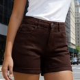 thumbnail image 5 of Women's High Waisted Cuffed Denim Shorts, Casual Fit Brown Jean Shorts for Summer Daily Wear, Breathable and Comfy, Classic Classic Style Coffee L, 5 of 5