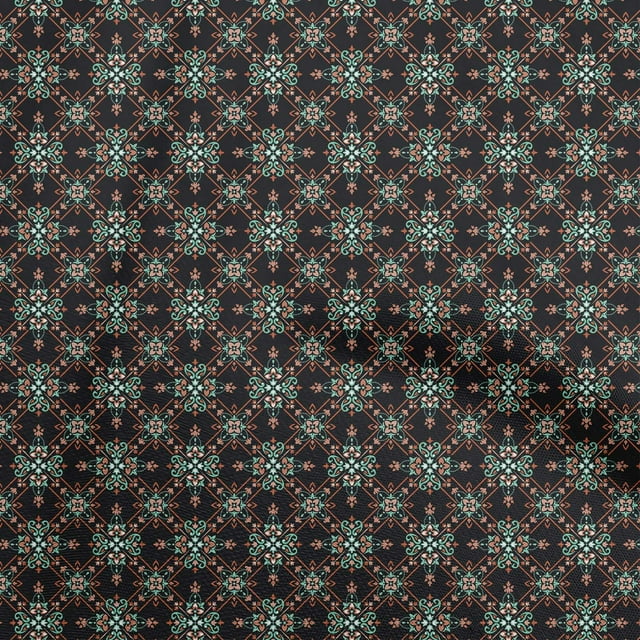 oneOone Polyester Spandex Black Fabric Asian Ornamental Tile Craft Projects Decor Fabric Printed By The Yard 56 Inch Wide