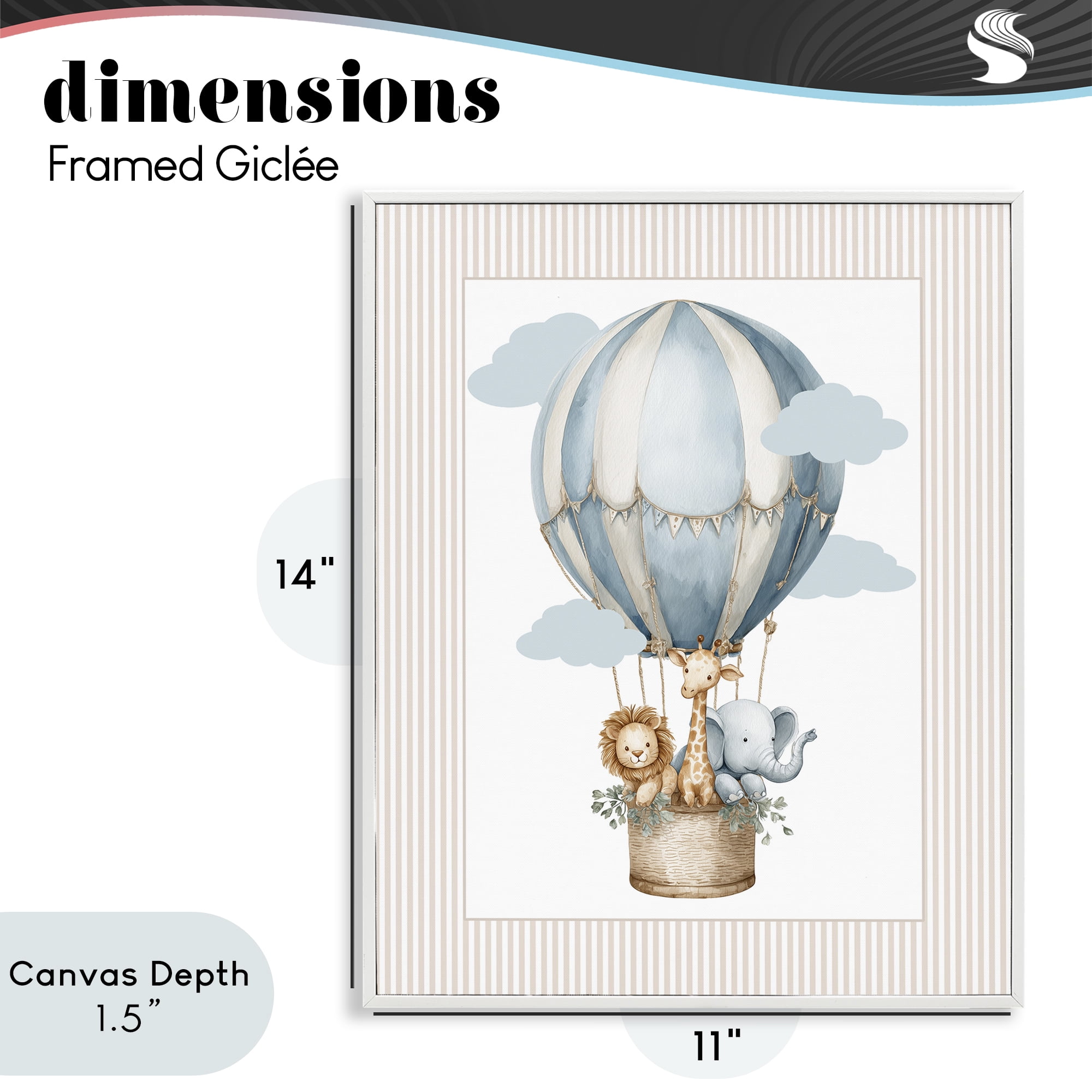 Stupell Industries Hot Air Balloon Animals White Framed Giclee Art, design by Christine Simpson Art
