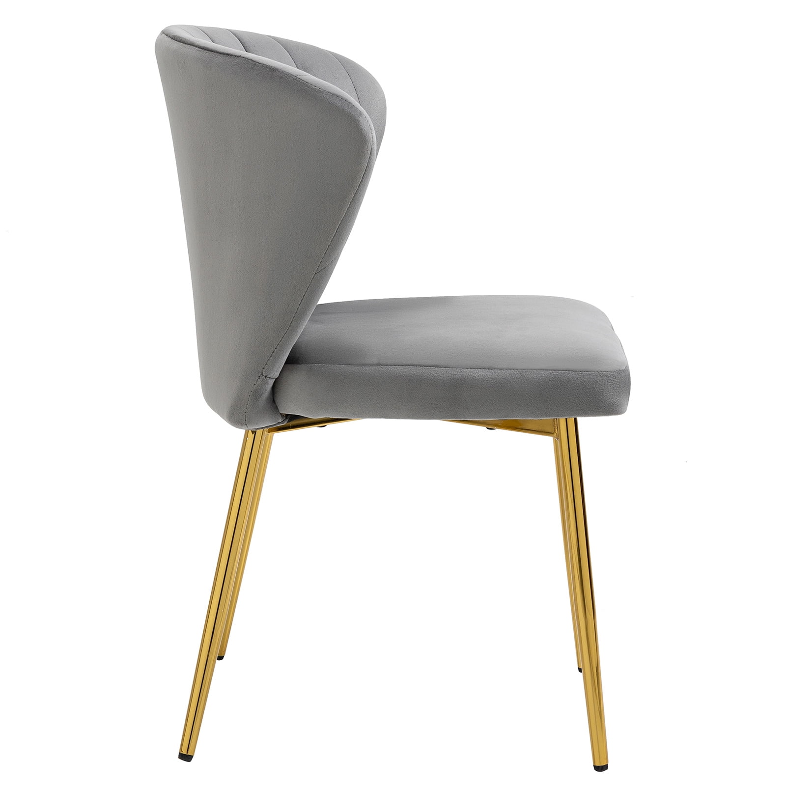 MOJAY Modern Velvet Dining Chair Set of 2 with Tufted Backrest and Golden Legs, Gray