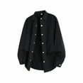 thumbnail image 2 of LNWUY Men's Casual Solid Color Turndown Collar Button Pocket Shirt Jacket Lightweight Loose Comfort Long Sleeve Shirts Top Black L, 2 of 4