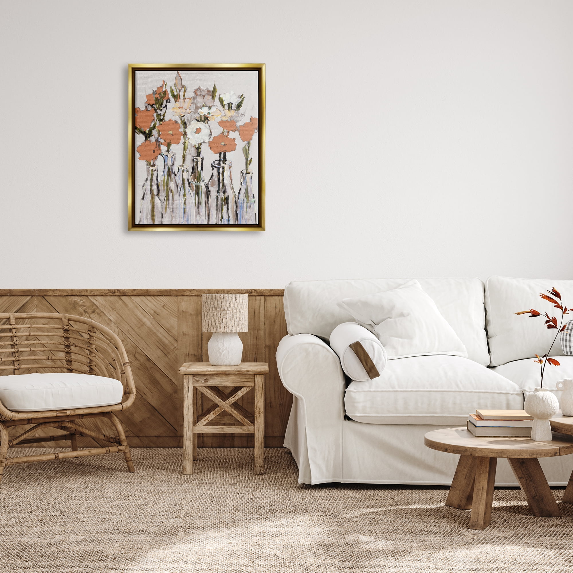 Stupell Industries Modern Flower Vases Painting Botanical & Floral Painting Gold Floater Framed Art Print Wall Art, 25 x 31