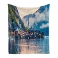 thumbnail image 1 of Austrian Soft Flannel Fleece Throw Blanket, Foggy Autumn Sunrise in Hallstatt Lake by Mountains Idyllic Village Destination, Cozy Plush for Indoor and Outdoor Use, 50" x 60", Multicolor, by Ambesonne, 1 of 5