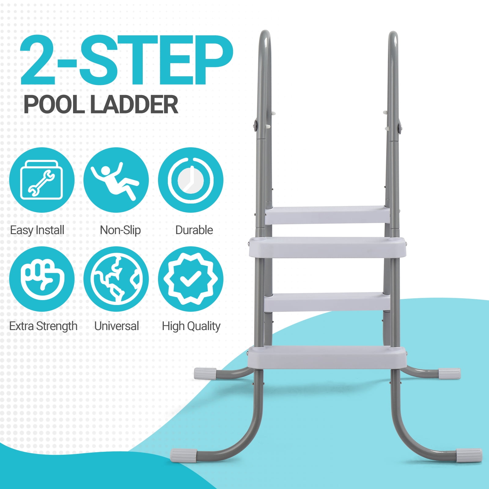 Ktaxon 2-Step 33" Steel Above Ground Pool Ladder, Heavy Duty Non-Slip, Gray Frame & White Steps