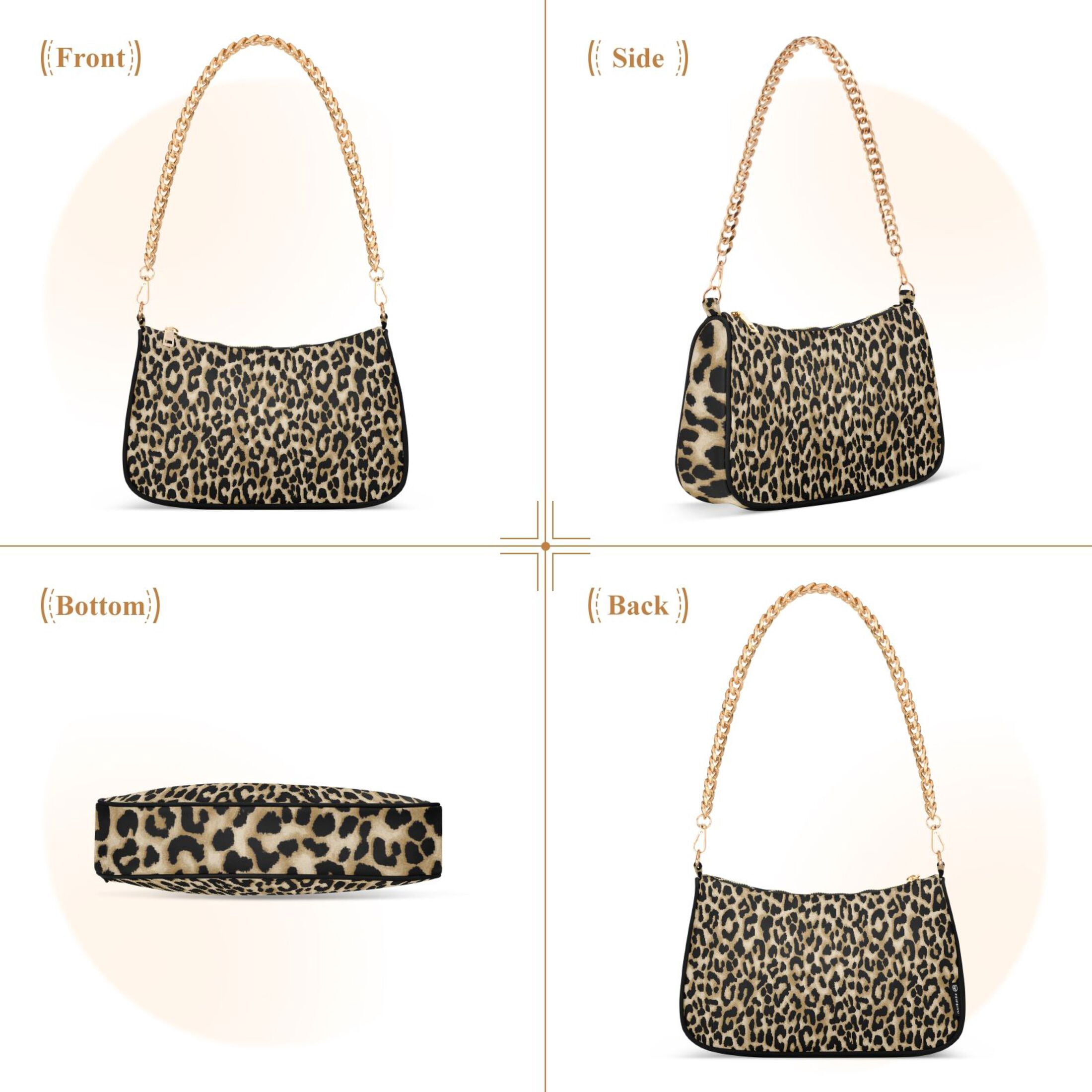 Leopard Animal Cheetah Womens Chain Shoulder Bag Tote Handbag Clutch Hobo Purse with Zipper for Travel Casual
