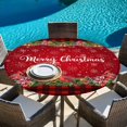 thumbnail image 6 of Red Plaid Christmas Round Tablecloth, Fitted Table Cover with Elastic for 36"-44" Round Tables, Xmas Snowflake Poinsettia Botanical Table Cloth Outdoor Indoor Dinning Party Waterproof Tablecloths, 6 of 7