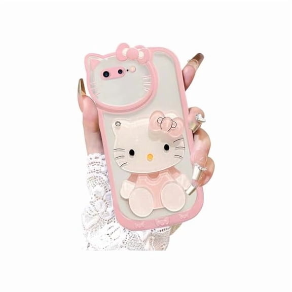 ZCfor iPhone 7 8 SE2020 SE2022 Kawaii Cartoon Cute Pink Phone Case，Built-in Makeup Mirror for Women Girls, Soft Transparent Protective Pink Phone Case