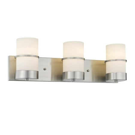 - CHLOE Lighting PENELOPE Contemporary 3 Light Brushed Nickel Bath Vanity Light Etched White Glass 23