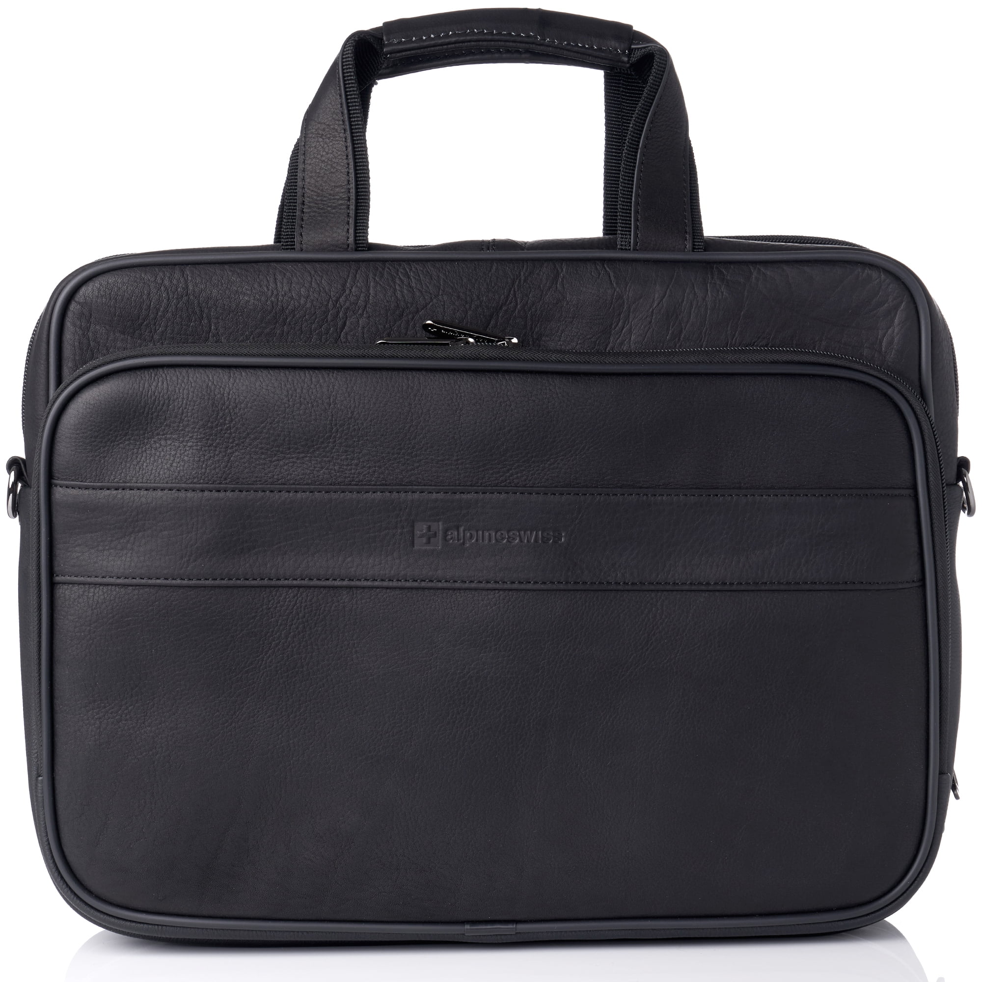 Men's Cowhide Leather Double Gusset Briefcase With 15.6" Laptop Sleeve Black 