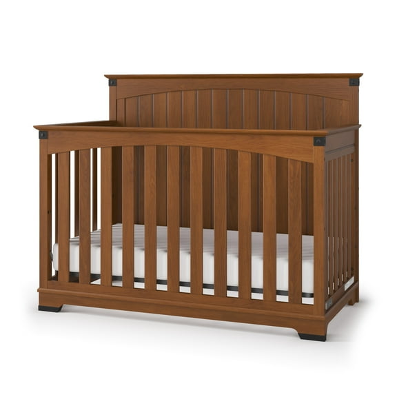 Child Craft Redmond 4-in-1 Full Panel Convertible Crib, Rustic Metal Detail, 2 Mattress Heights, Coach Cherry