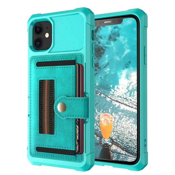 Dteck Case for Apple iPhone 12 mini 5.4-inch,Shockproof Rubber Card Holder Wallet Leather Back Phone Cover Kickstand Protective Hybrid Shell,Green