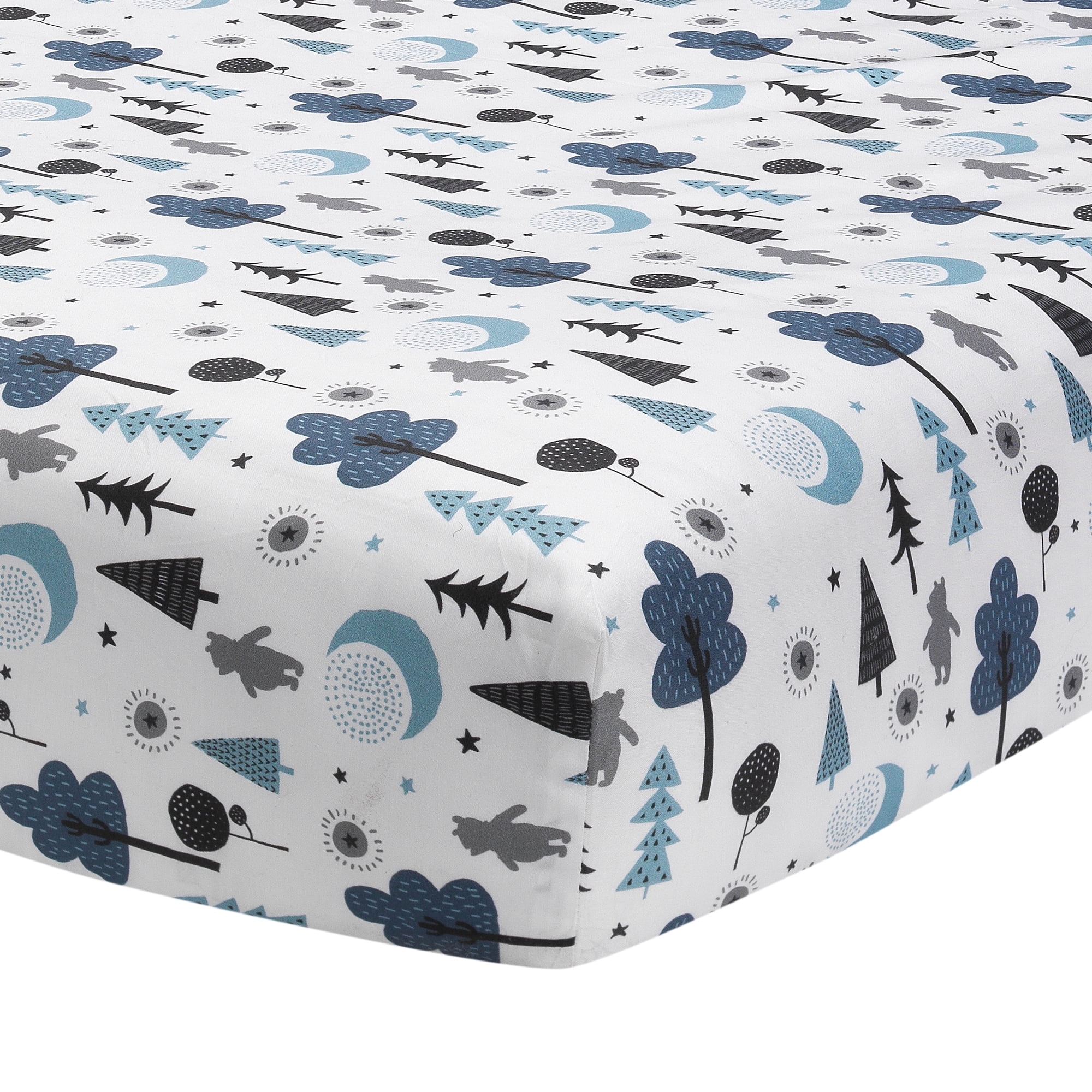 Lambs & Ivy Disney Baby Forever Pooh White/Blue Bear Fitted Crib Sheet by - White