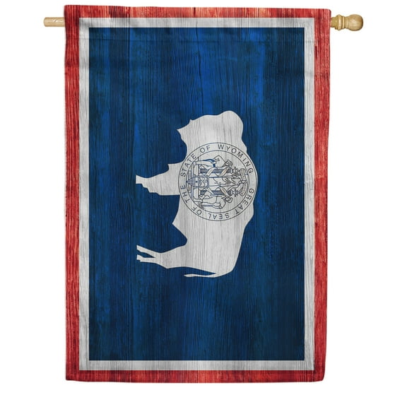 America Forever Wyoming State Flag 28 x 40 Inch Double Sided Outdoor Yard Decorative USA Vintage Wood State of Wyoming House Flag, Made in the USA