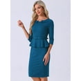 thumbnail image 3 of DARING DIVA Peplum Dress Belted Cocktail Sheath Dress S Blue Green, 3 of 6