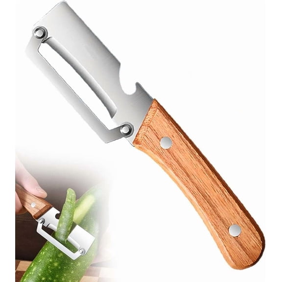 Multi-functional Vegetable Peeler for Kitchen with Wooden Handle & Bottle Opener for Potato, Carrot, Fruit, Pumpkin and Kitchen Use