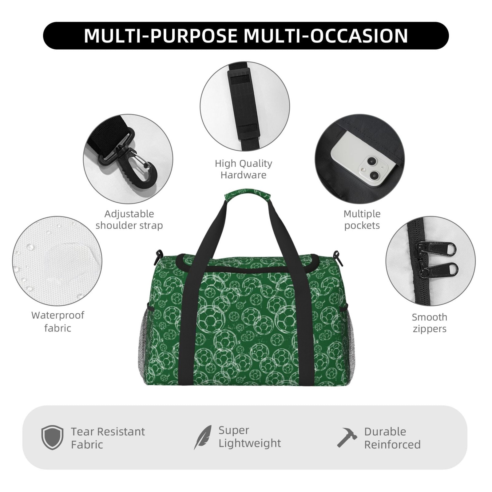 Fuzoiu Soccer Print Travel Duffle Bag,Carry On Tote Bags,Duffel Bag,Sport Gym Bag, Hospital Bag for Labor and Delivery, Overnight Bag,Luggage Bag