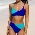 thumbnail image 2 of Sngxgn Bikini Set for Women Two Piece Swimsuit High Waisted V Neck Ruched Front Wide Straps(Blue,L), 2 of 9