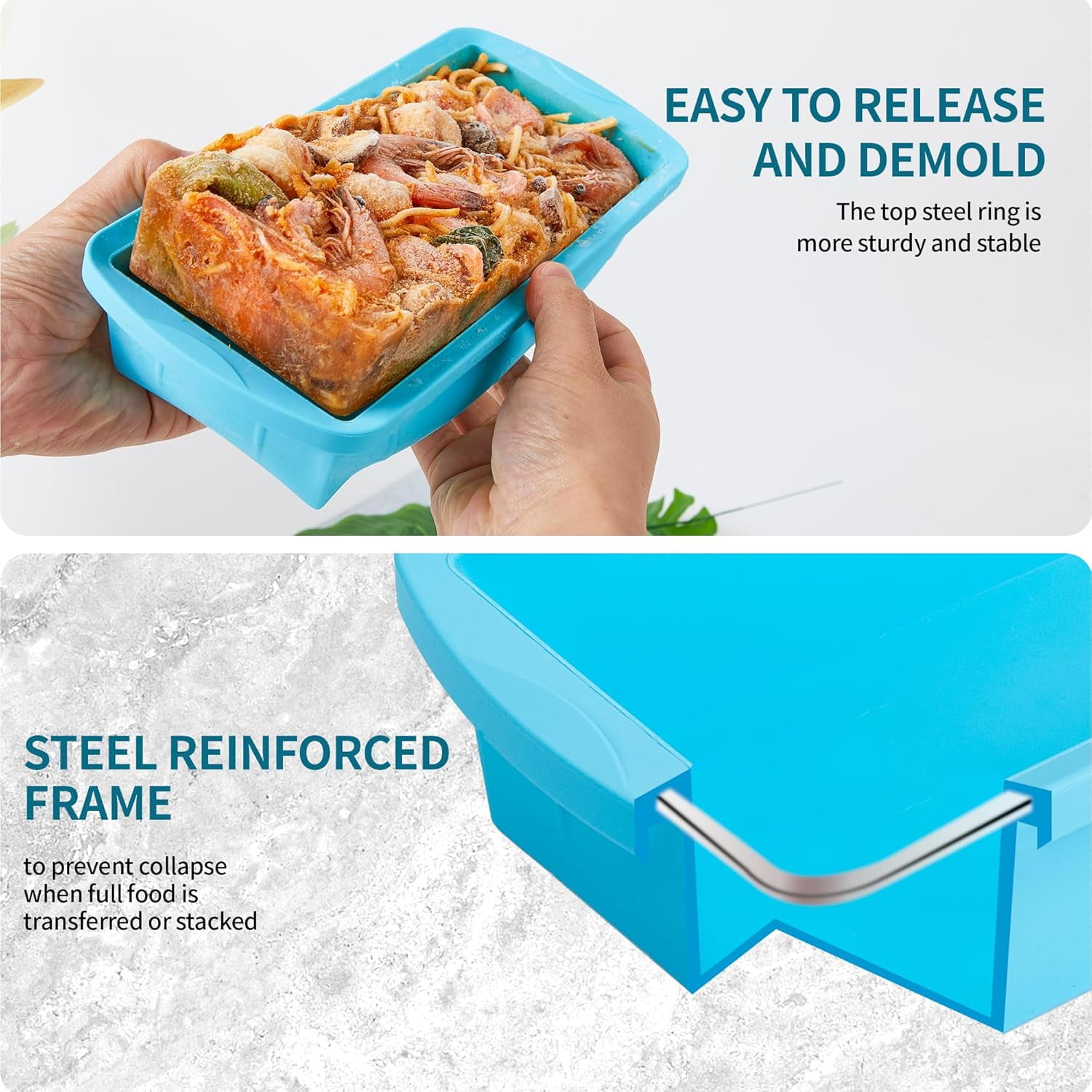 Silicone Freezer Tray with Lid 2 Pack Silicone Freezer Molds - Large Ice Cube Tray - Makes 2 Perfect 4 Cup Portions Soup Cubes Meal Prep Containers- Oven & Dishwasher Safe