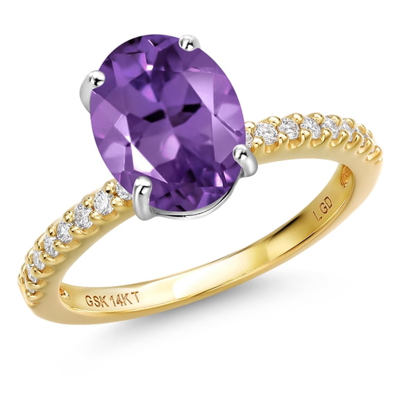 Gem Stone King 14K Two Tone Gold Purple Amethyst and Lab Grown Diamond Engagement Ring for Women | 2.46 Cttw | Oval 10X8MM | Gemstone February Birthstone | Size 6