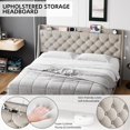 thumbnail image 6 of Full Upholstered Bed Frame with Wingback Headboard,Upholstered Platform Bed Frame with Charging Station and USB Ports,Storage Shelf,Luxurious Linen Upholstery Platform Bed,No Box Spring Needed,Beige, 6 of 7