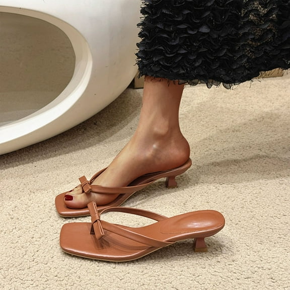 Summer Flip Flops for Women Open Toe Slip On Kitten Heel Heel Thong Sandals Summer Casual Women Beach Fashion Slippers Lazy Shoes