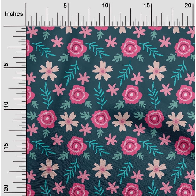 oneOone Polyester Lycra Fabric Leaves & Floral Artistic Printed Craft Fabric BTY 56 Inch Wide