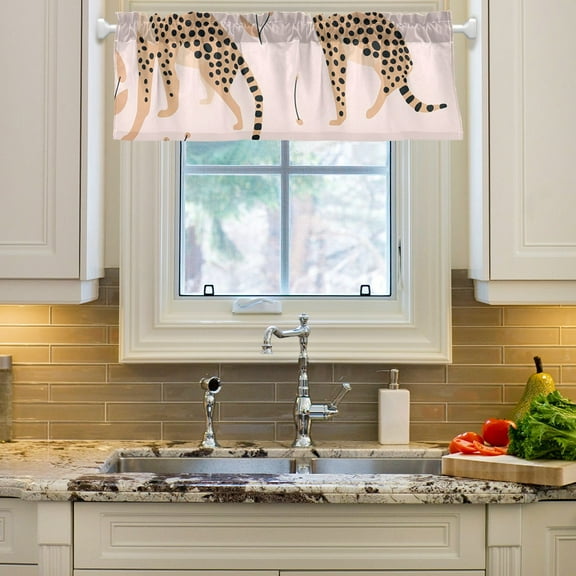Cheetahes Leopard Curtain Valances Farmhouse Design Window Treatment Decor Blackout Rod Pocket for Windows Living Room Kitchen 54" x 18"