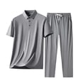 thumbnail image 7 of VBVC Men's 2 Piece Business Outfit Set with Pockets,Collared Short Sleeve Shirt and Drawstring Pants For Men,Gray,M-4XL, 7 of 7