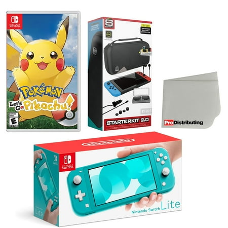 Nintendo Switch Lite Console Turquoise with Pokemon: Let's Go, Pikachu!, Accessory Starter Kit and Screen Cleaning Cloth Bundle - Import with US Plug