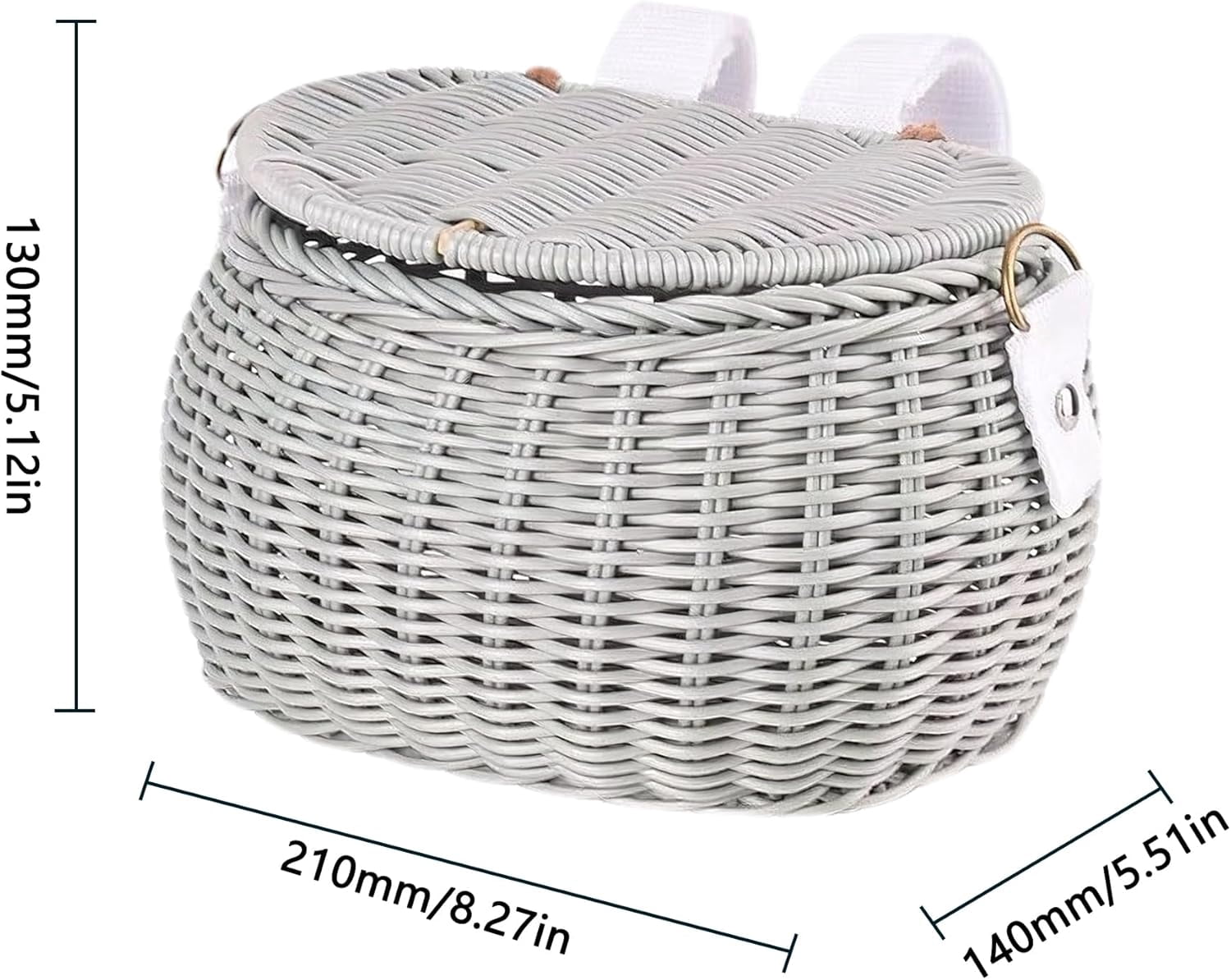 Wicker Kids Bike Basket: Detachable Bike Basket Front with Lid & Adjustable Straps, Finely Hand-Woven Basket Backpack, Rattan Storage Bicycle Basket, Scooter Tricycle Basket
