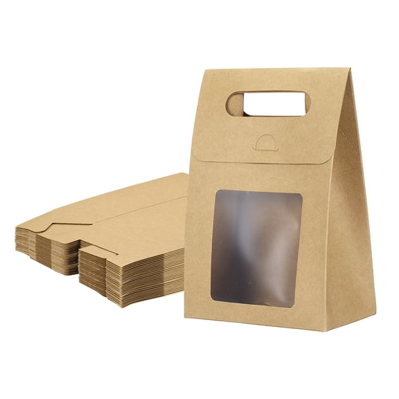 Uxcell Kraft Paper Bags with Window (3.1 x 5.3 x 7.5 Inch, Brown) (35Pcs) Stand Up Gift Bags with Handles, Suit for - Party Favor/Wedding/Bridal Shower/Festivals/Gift Packing