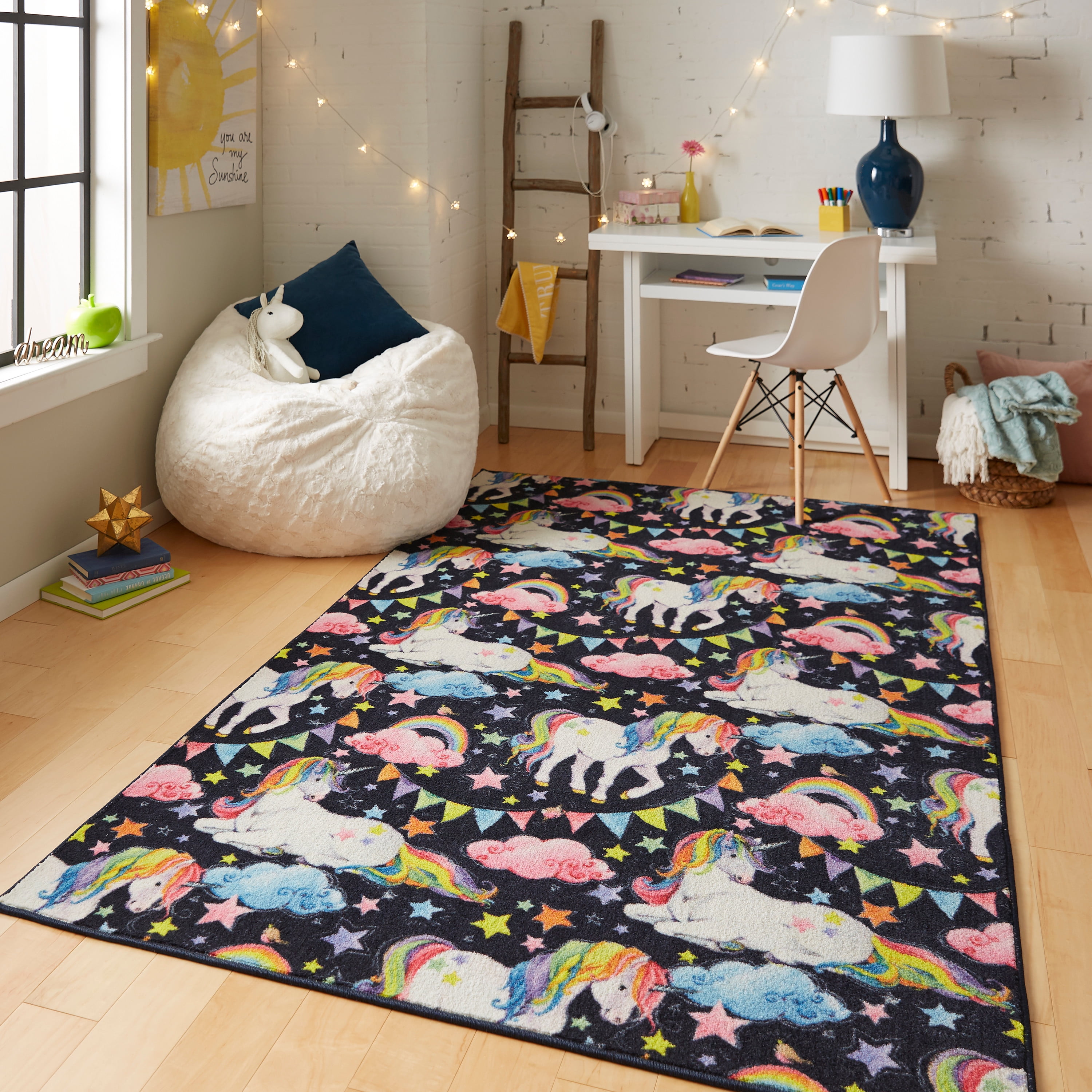 Top Carpenter Unicorn Background with Rainbow Area Rug Carpet for Living Room Bedroom 3'x2' Light Weight Polyester Fabric