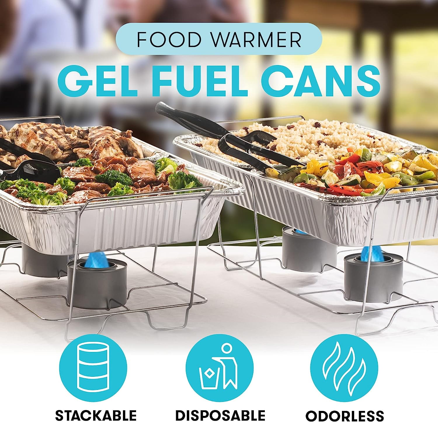 Food Warmer Gel Cans for Chafing Dish 6 Cans Diplastible Chafing Burners to Keep Food Warm 2.5 Hours