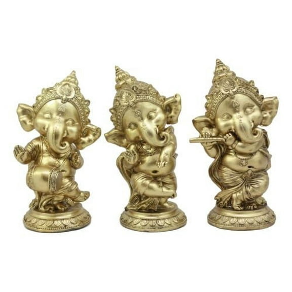 Ebros Set of Three Elephant God Ritual Dancing Music Ganesha Hindu Figurine 6" H