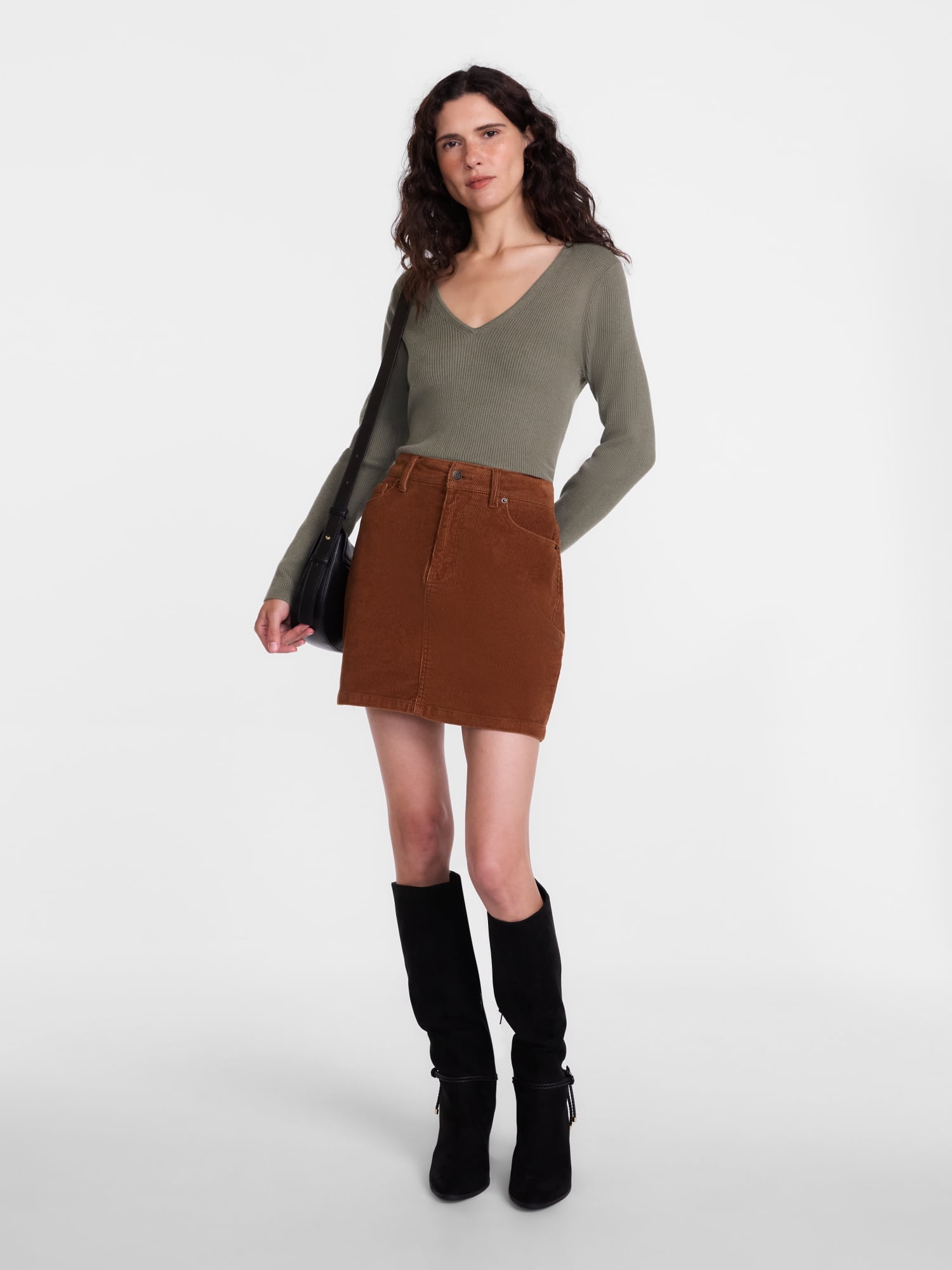 Scenario Women's V-Neck Ribbed Lightweight Sweater with Long Sleeves, Sizes XS-XXXL