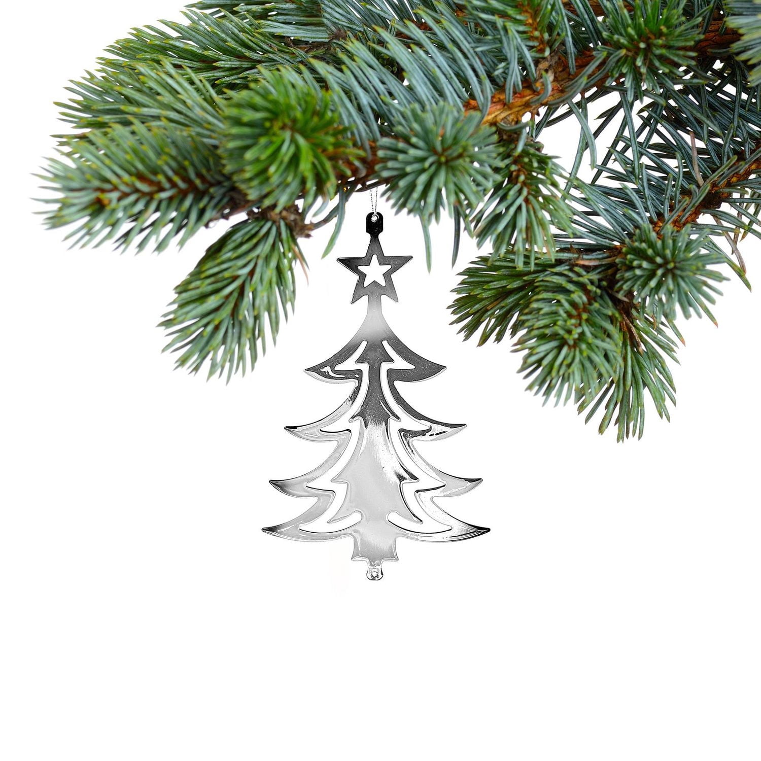 Christmas Flat Silver Metal Ornament Tree - Set of 12