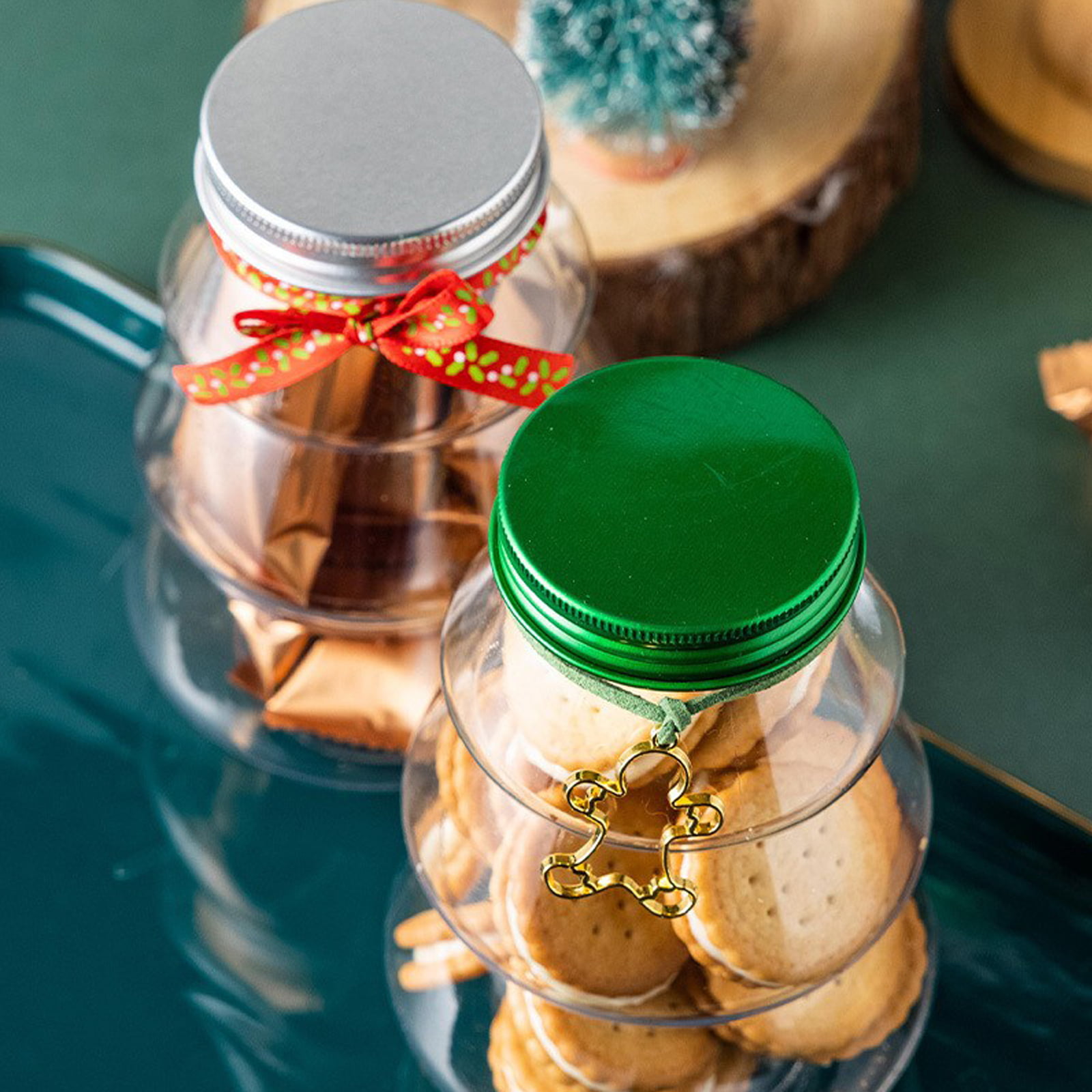 Glass Jars With Airtight Lids, Candy Jars With Lids, Food Storage Containers  With Wooden Lids, Clear Biscuit Jars, For Tea, Coffee, Spice, Candy,  Biscuits, Kitchen Gadgets, Kitchen Accessories, Chrismas Halloween Party  Supplies 
