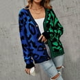 thumbnail image 2 of Womens Long Sleeve Rainbow Button Cardigan Leopard Print Colorblock Casual V Neck Loose Knit Sweater Top, 2 of 6