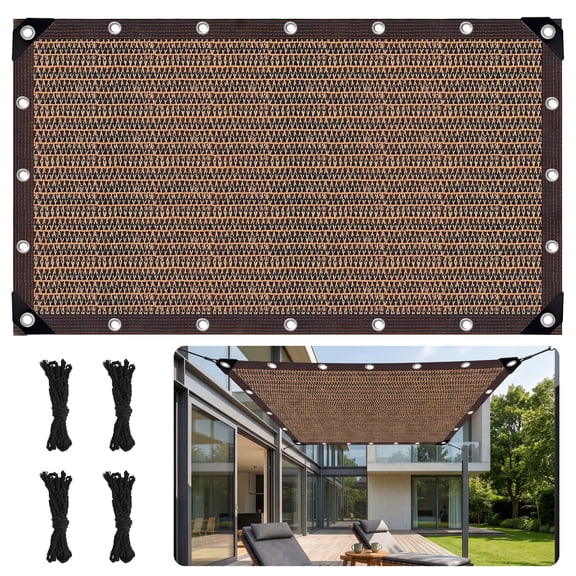 ALILYY 10' X 19' Sun Shade Cloth, 90% Patio Sun Shade Canopy, Rectangle Sand UV Block Sunshade for Backyard Yard Deck Patio Garden Outdoor Activities and Facility,Brown