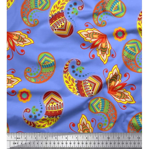Soimoi Cotton Duck Fabric Artistic Paisley Printed Fabric 1 Yard 56 Inch Wide
