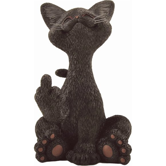 JFSM Inc. Figurine Chat Souriant Fantaisiste Levant le Doigt du Milieu - Hilarant Préparez-Vous à Rire - Soulagement du Stress - Cadeaux pour les Amoureux des Chats, Maman des Chats, Décoration Drôle de Chat