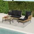 thumbnail image 3 of Gymax 3PCS Patio Wicker Furniture Set L-Shaped Sofa Conversation Set w/ Black Cushions, 3 of 7
