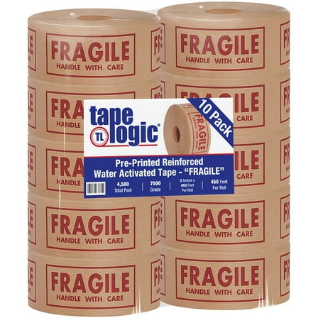 Tape Logic #7500 Reinforced Water Activated Tape "Fragile" 3x450' 10/Case T9077500F