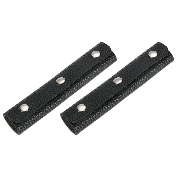 2Pack Handbag Handle Wrap Covers, PU Leather 3 Clasps Luggage Grip Protector for Suitcases, Shopping Bag (Black)