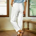 thumbnail image 6 of ibuvkizy Womens Casual Cotton Linen Pants Fall Winter Trousers 2025 Drawstring Elastic Wasit Cropped Leg Pants Solid Wide Leg Lounge Pants White,XXL, 6 of 7