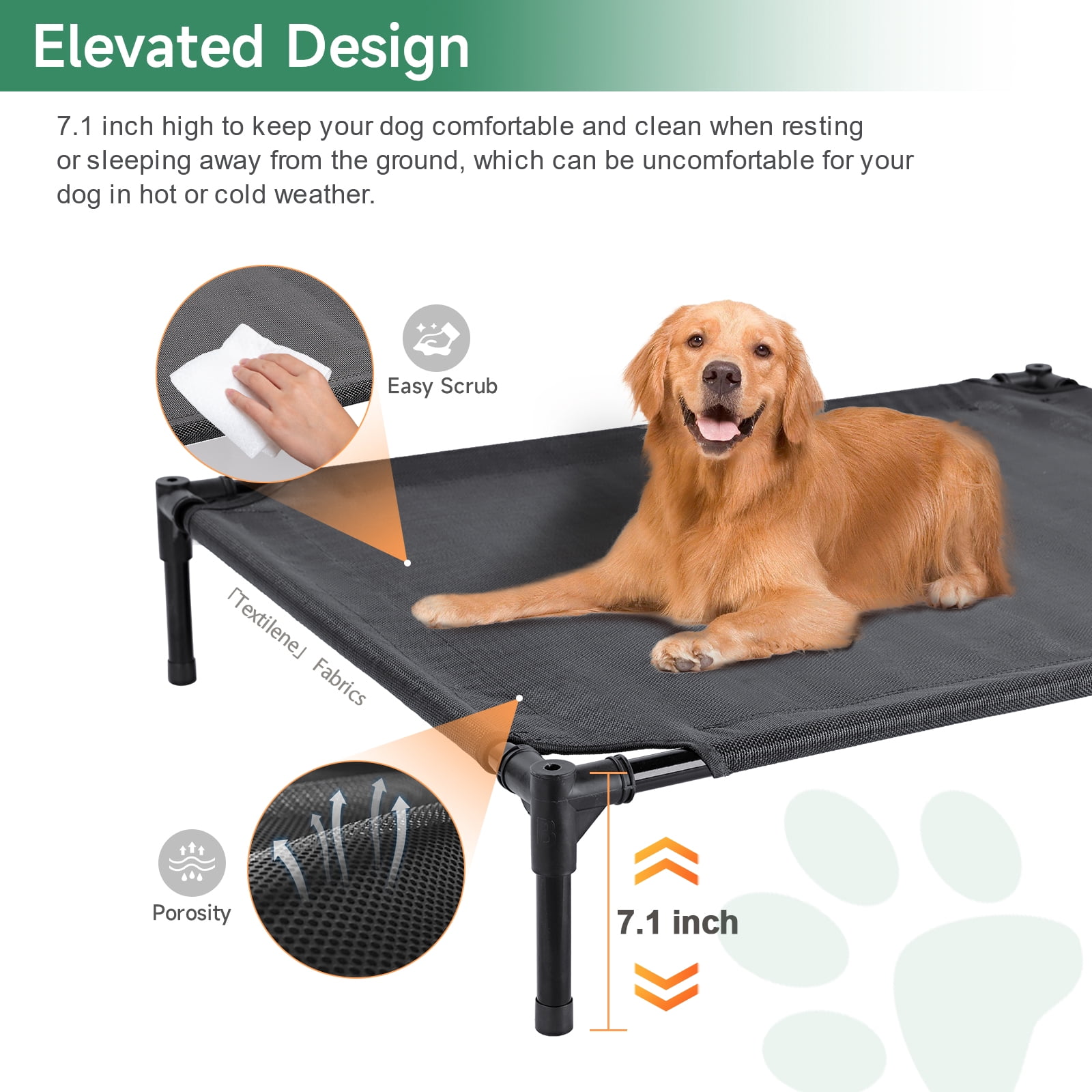 Elevated Dog Bed for Dogs, Outdoor Cooling Raised Pet Cot with Removable Canopy Portable Dog Shade Tent for Indoor & Outdoor Use, Grey