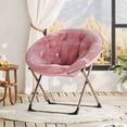 thumbnail image 4 of Faux Fur Saucer Moon Chair – Collapsible Soft Accent Lounge with Sturdy Gold Metal Legs, Comfortable Oversized Reading & Bedroom Chair – Leather Pink (L2972) + Gold Legs, 4 of 8